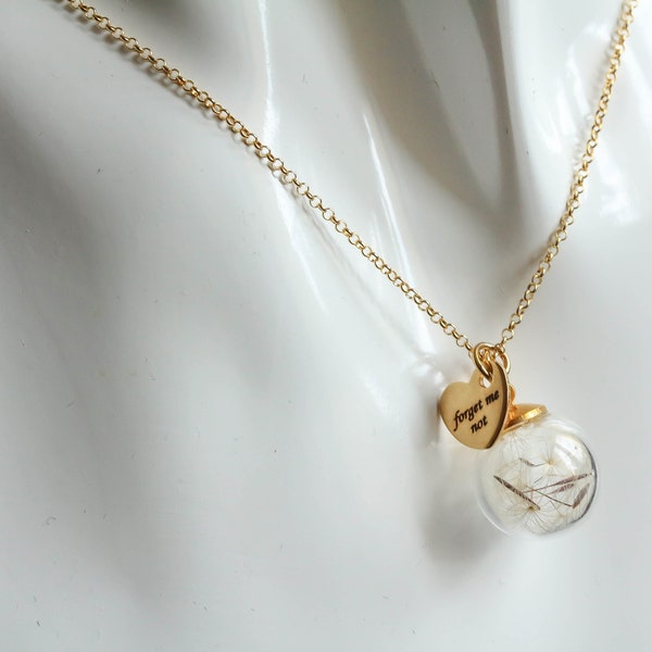 Small dandelion, gold Necklace, unique gifts, dandelion flower in Glass Globe, blown globe, Gifts for her, dandelion seeds, wish jewelry