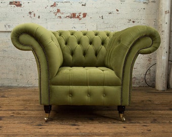 Fauteuil simple Chesterfield de velours vert de pois faits à la main