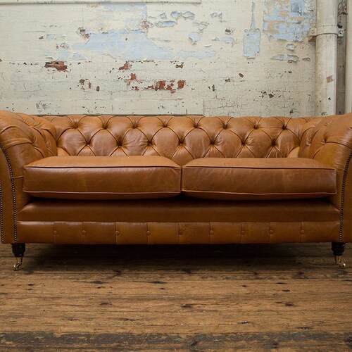Handmade 3 Seater Antique Tan Leather Chesterfield Sofa & Dark - Etsy UK