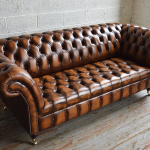 Handmade 3 Seater Antique Tan Leather Chesterfield Sofa, Couch, Settee Other Colours image 2