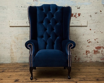 Navy blue leather wingback chair deals