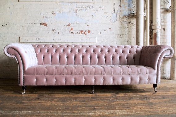 British Handmade 4 Seater Dusty Pink Velvet Chesterfield Sofa Etsy Italia