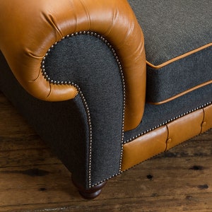 1.5 Seater Vintage Tan Leather Chesterfield Snuggle Armchair, Dark Grey ...