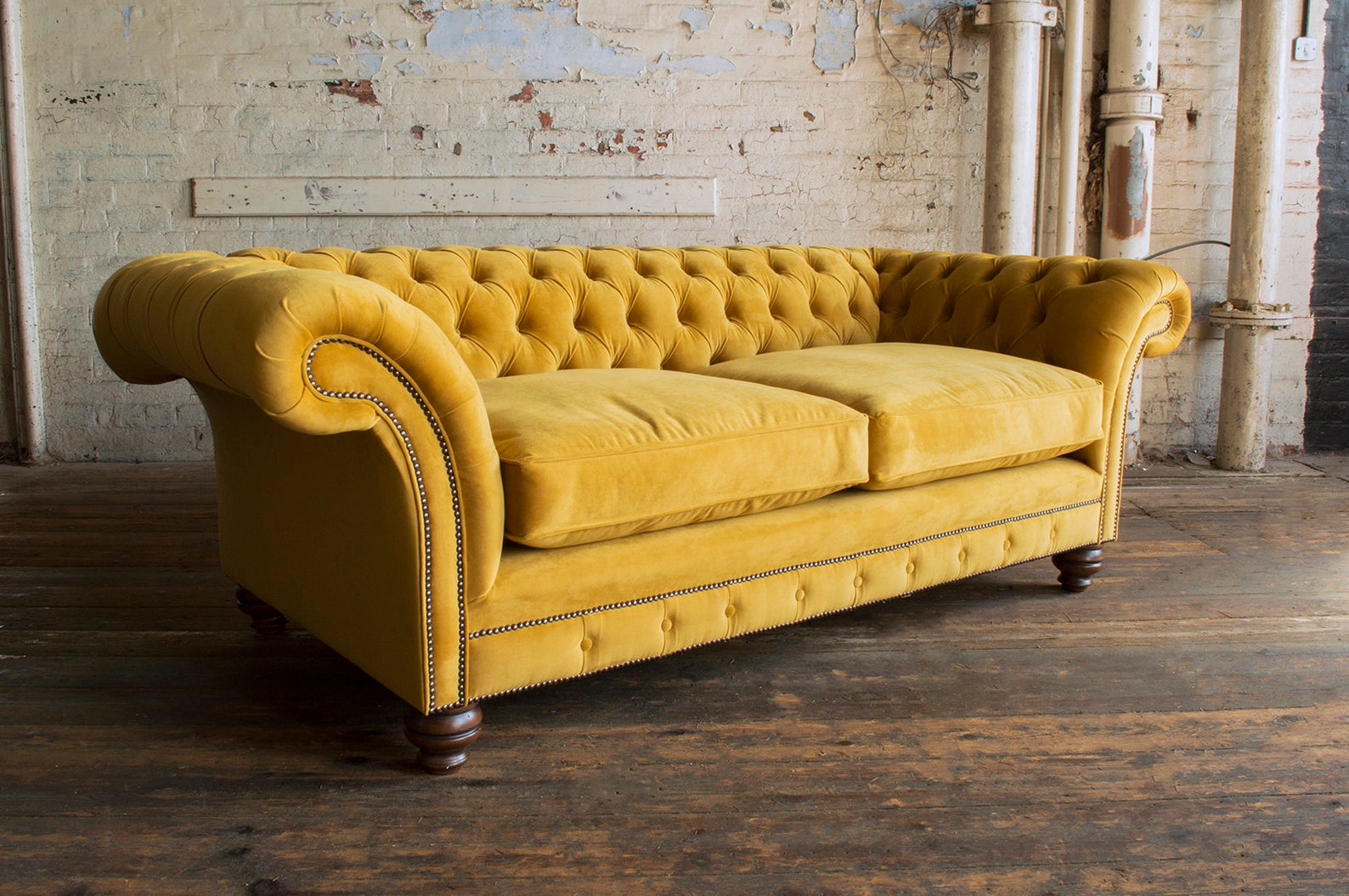 British Handmade 3 Seater Mustard Velvet Fabric Chesterfield Sofa - Etsy UK
