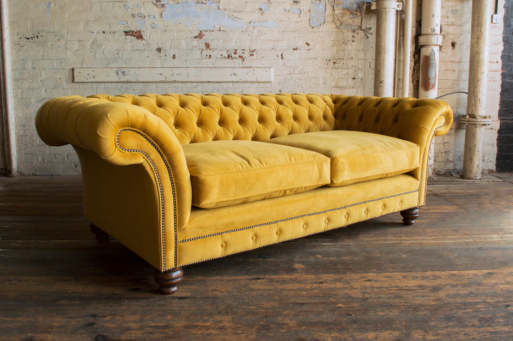 British Handmade 3 Seater Mustard Velvet Fabric Chesterfield - Etsy