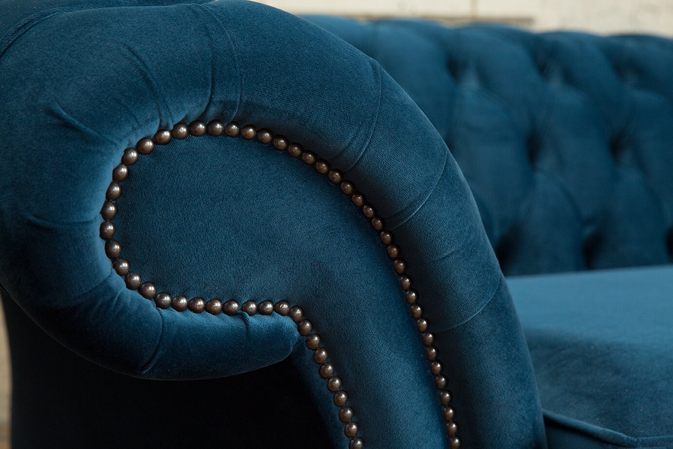 British Handmade 3 Seater Ocean Navy Blue Velvet Fabric Chesterfield ...