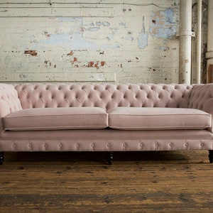 British Handmade 4 Seater Blush Pink Velvet Chesterfield Sofa - Other ...