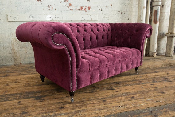 Burgundy velvet chesterfield on sale sofa