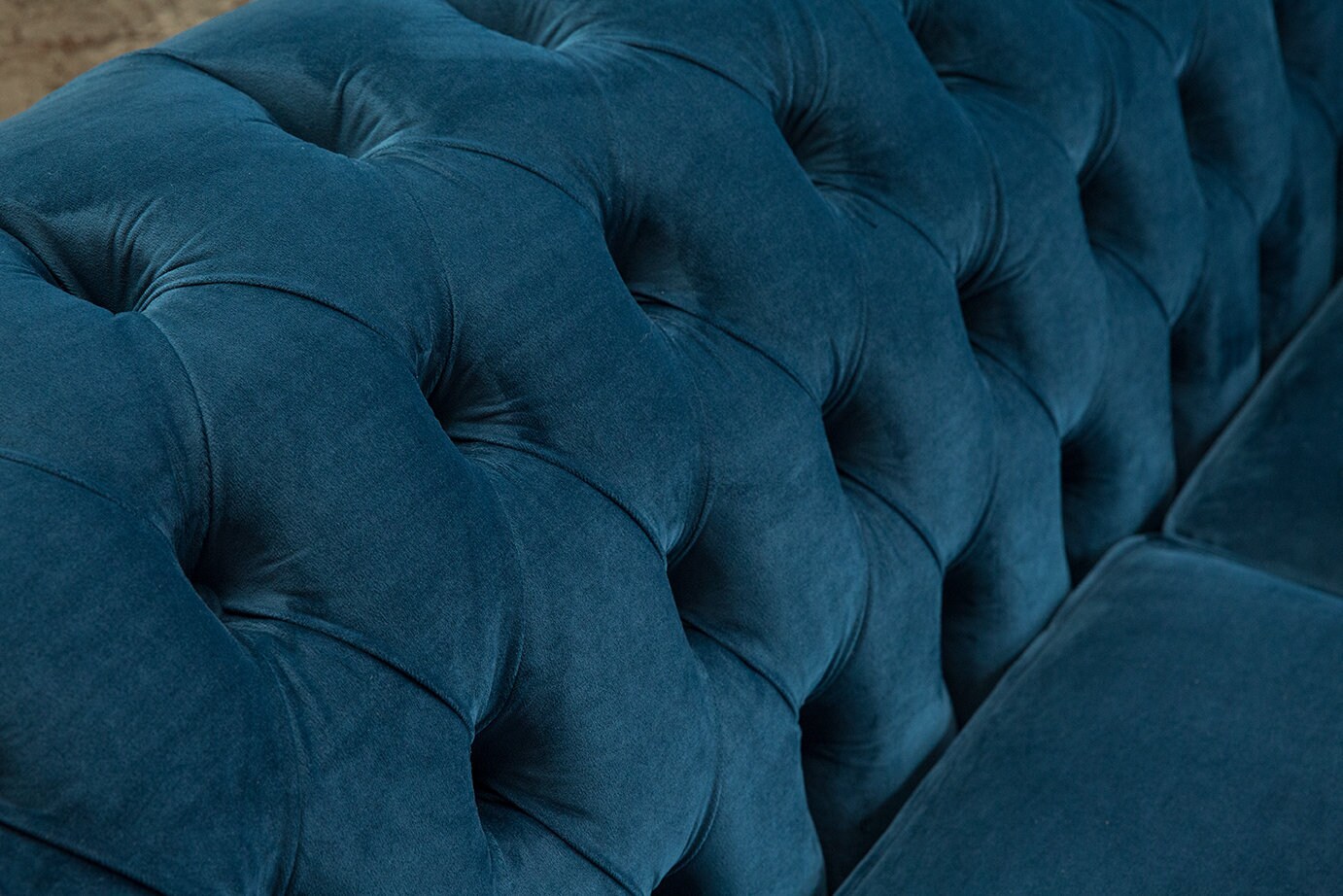 British Handmade 3 Seater Ocean Navy Blue Velvet Fabric Chesterfield ...
