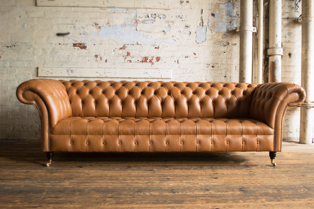 Handmade Large 4 Seater Distressed Vintage Tan Leather