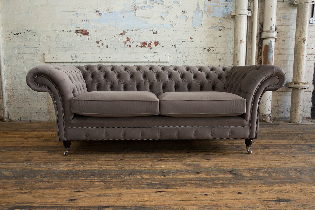 Modern British Handmade 3 Seater Mink Velvet Chesterfield Sofa - Etsy UK