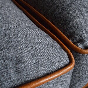 British Handmade Vintage Tan Leather & Grey Wool 3 Seater Chesterfield ...