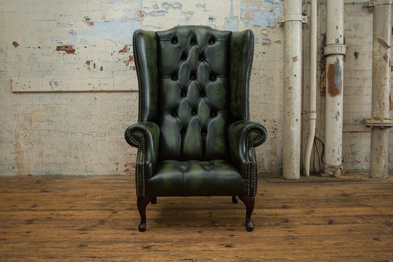 Leather chesterfield high back on sale wing chair