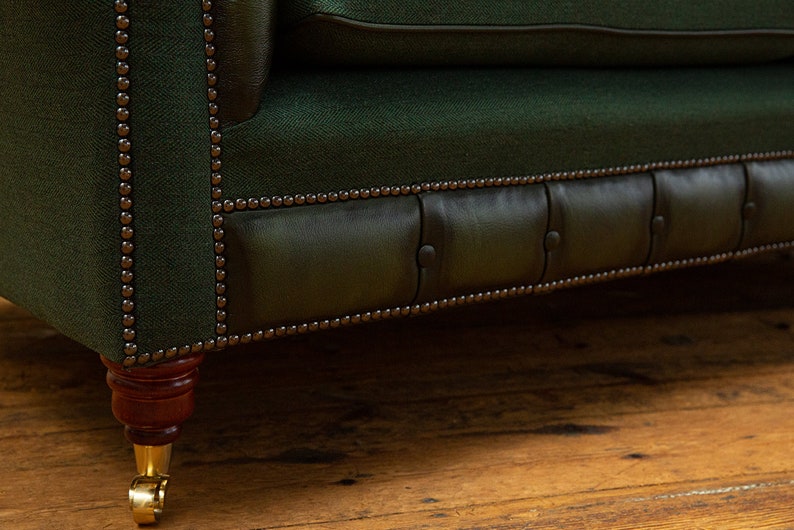 British Handmade 3 Seater Antique Green Leather Chesterfield Sofa ...