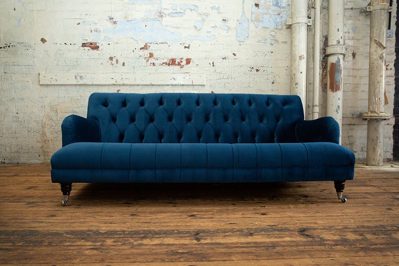 Handmade 3 Seater Ocean Navy Blue Velvet Chesterfield Sofa - Etsy UK