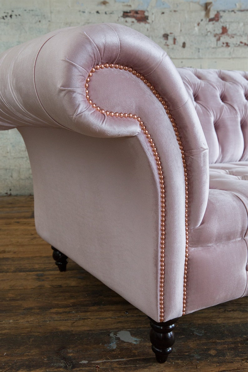 Handmade Large 6 Seater Pale Pink Velvet Chesterfield Sofa Etsy UK