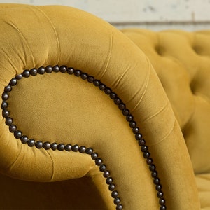 3 Seater Mustard Velvet Fabric Chesterfield Sofa, British Handmade ...