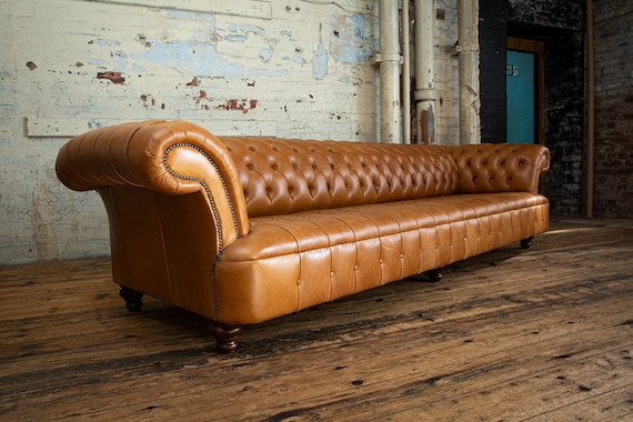 Handmade Large 6 Seater Tan Leather Chesterfield Sofa - Etsy Norway