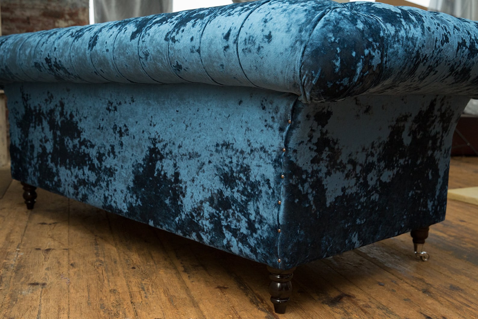 British Handmade Navy Blue Crushed Velvet 3 Seater Chesterfield Sofa ...