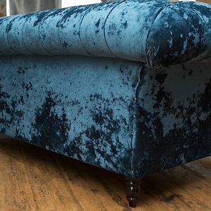 British Handmade Navy Blue Crushed Velvet 3 Seater Chesterfield Sofa ...