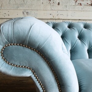 British Handmade 3 Seater Vintage Dusty Blue Velvet Chesterfield Sofa ...