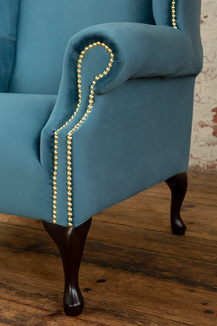 British Handmade Duck Egg Blue Velvet Chesterfield Highback Etsy