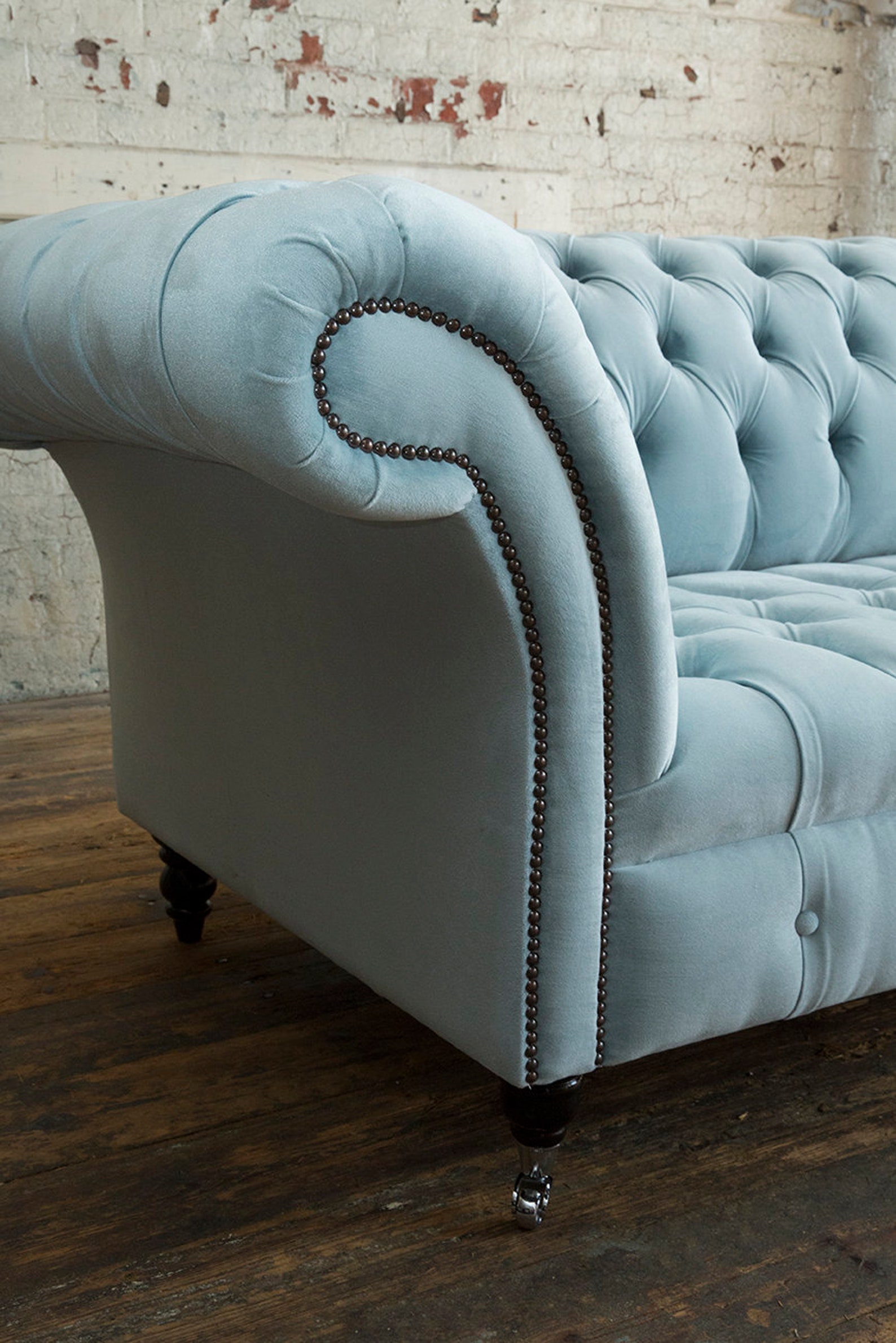 British Handmade Dusty Blue Velvet 3 Seater Chesterfield Sofa - Etsy UK