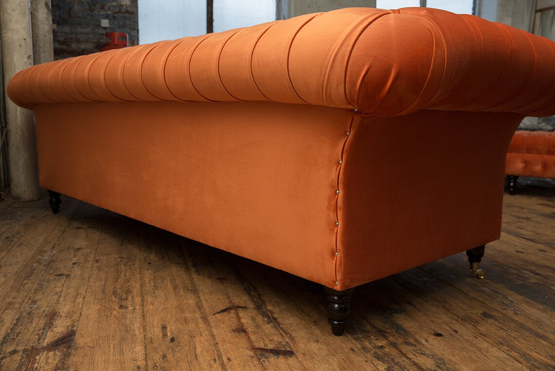 Handmade 4 Seater Orange Velvet Fabric Chesterfield Sofa Etsy