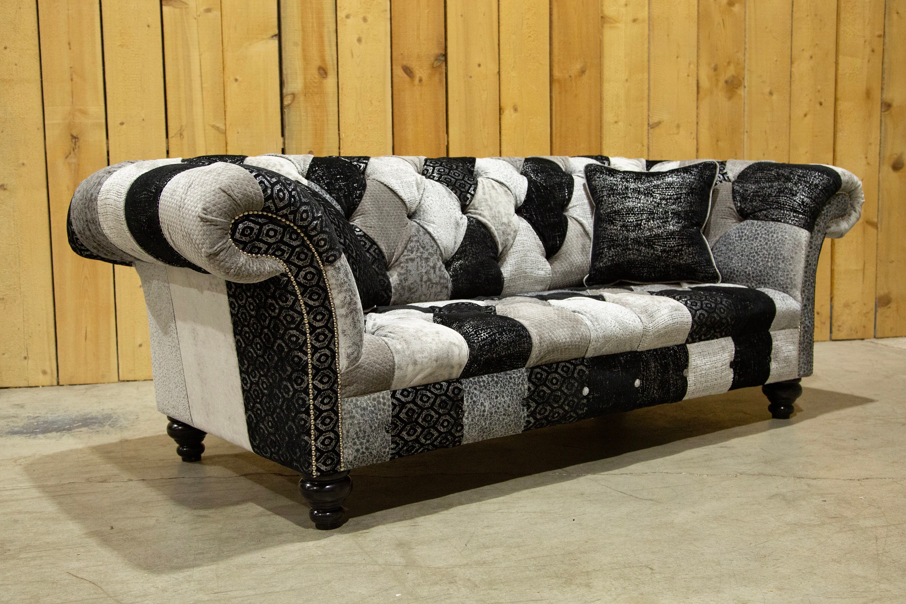 Grey patchwork sofa discount