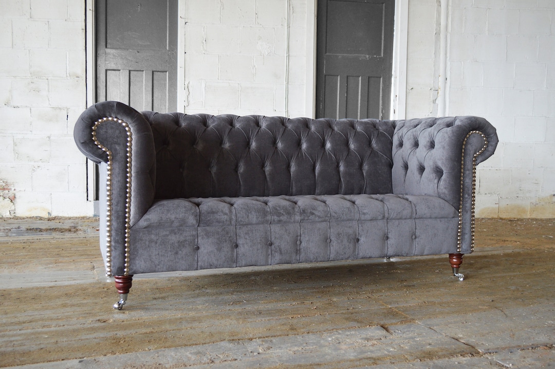 British Handmade Grey Velvet 3 Seater Chesterfield Sofa - Etsy