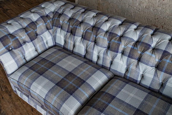 Blue cheap tartan sofa