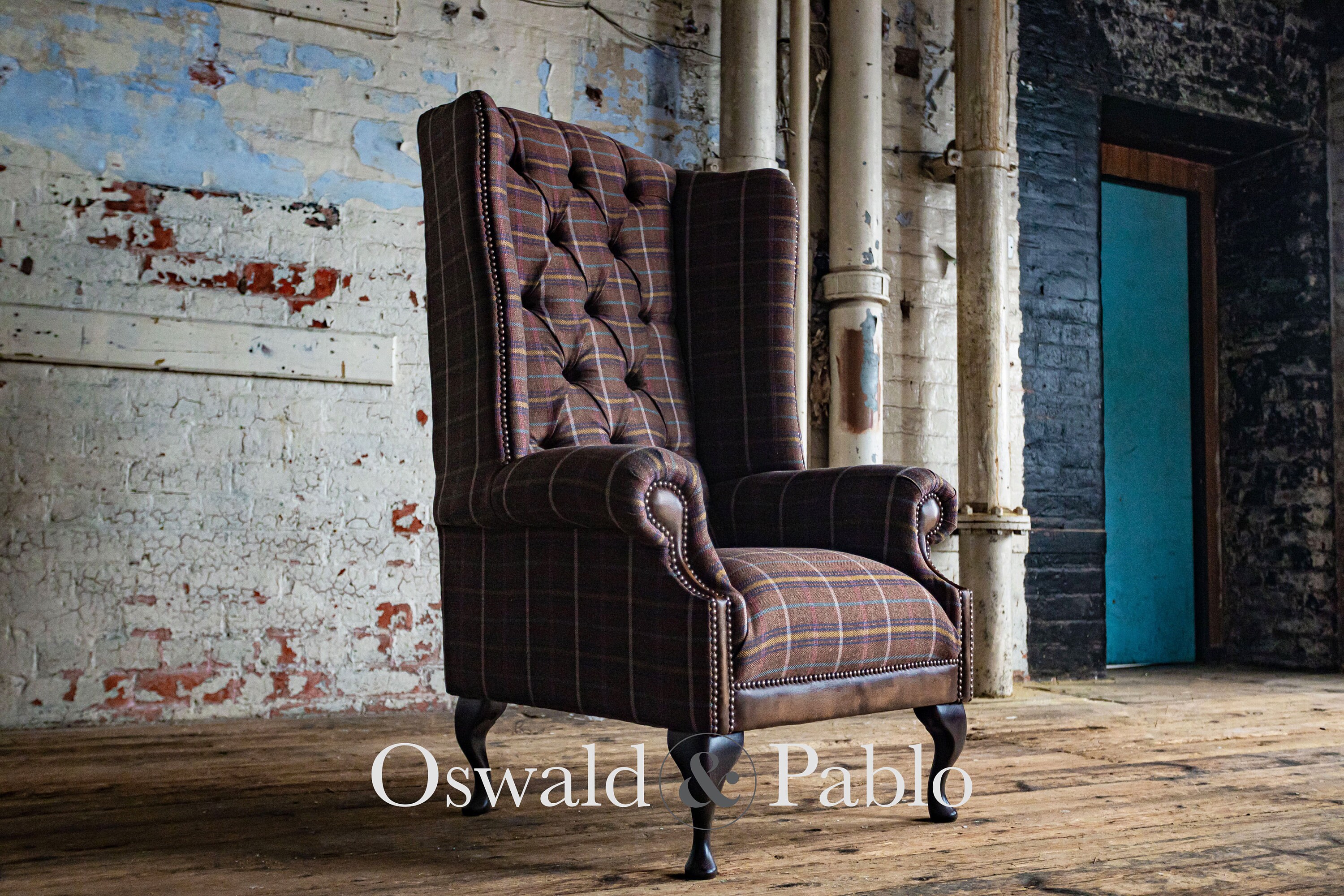 British Handmade Dark Brown Herringbone Tweed With Antique Tan Leather ...