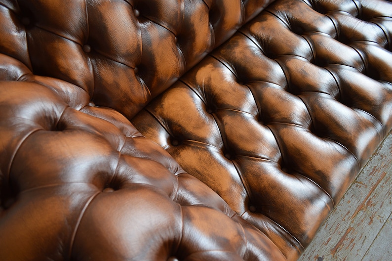 Handmade 3 Seater Antique Tan Leather Chesterfield Sofa, Couch, Settee Other Colours image 6