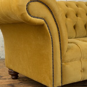 3 Seater Mustard Velvet Fabric Chesterfield Sofa, British Handmade ...