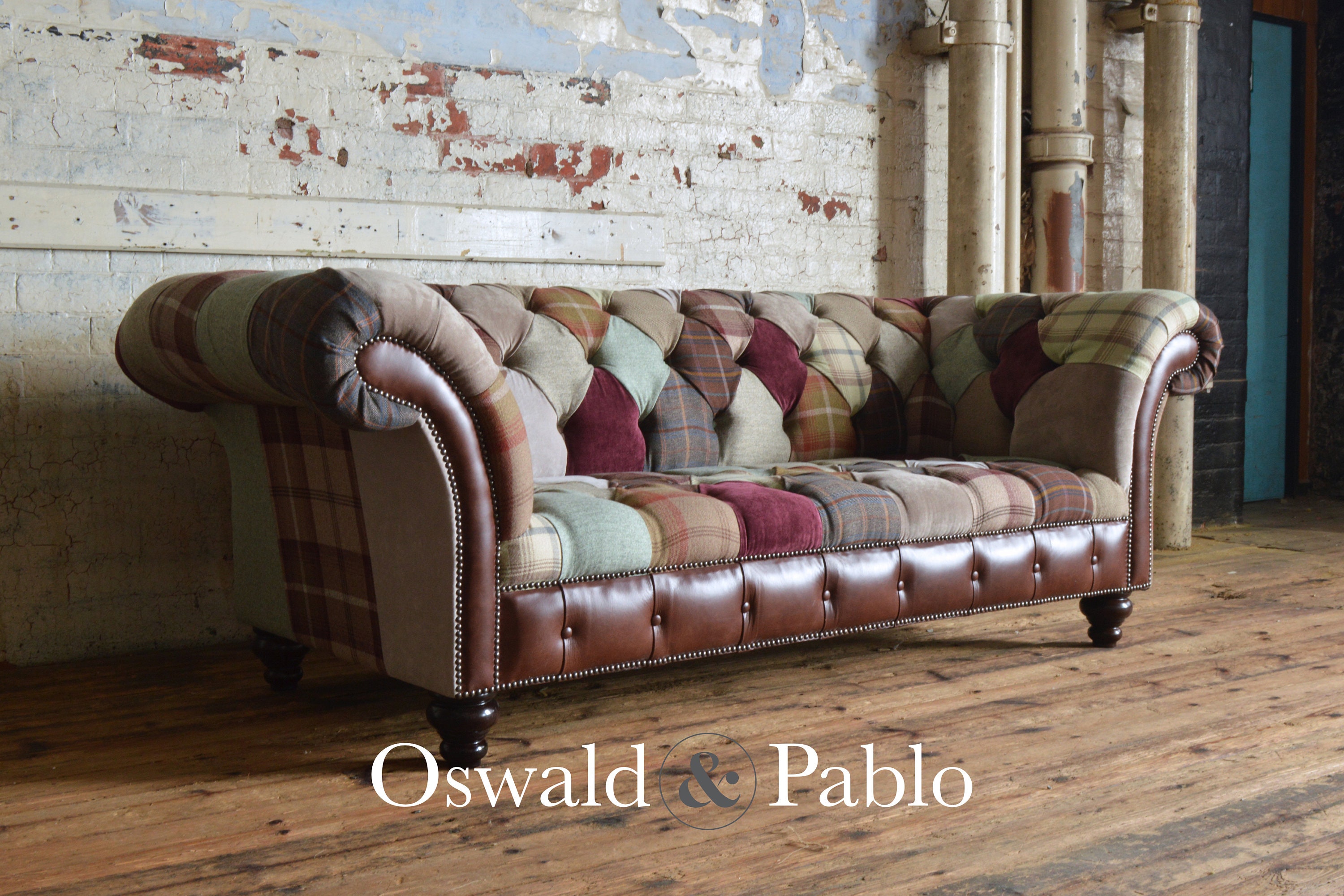 Unique British Handmade 3 Seater Patchwork Chesterfield Sofa - Red ...