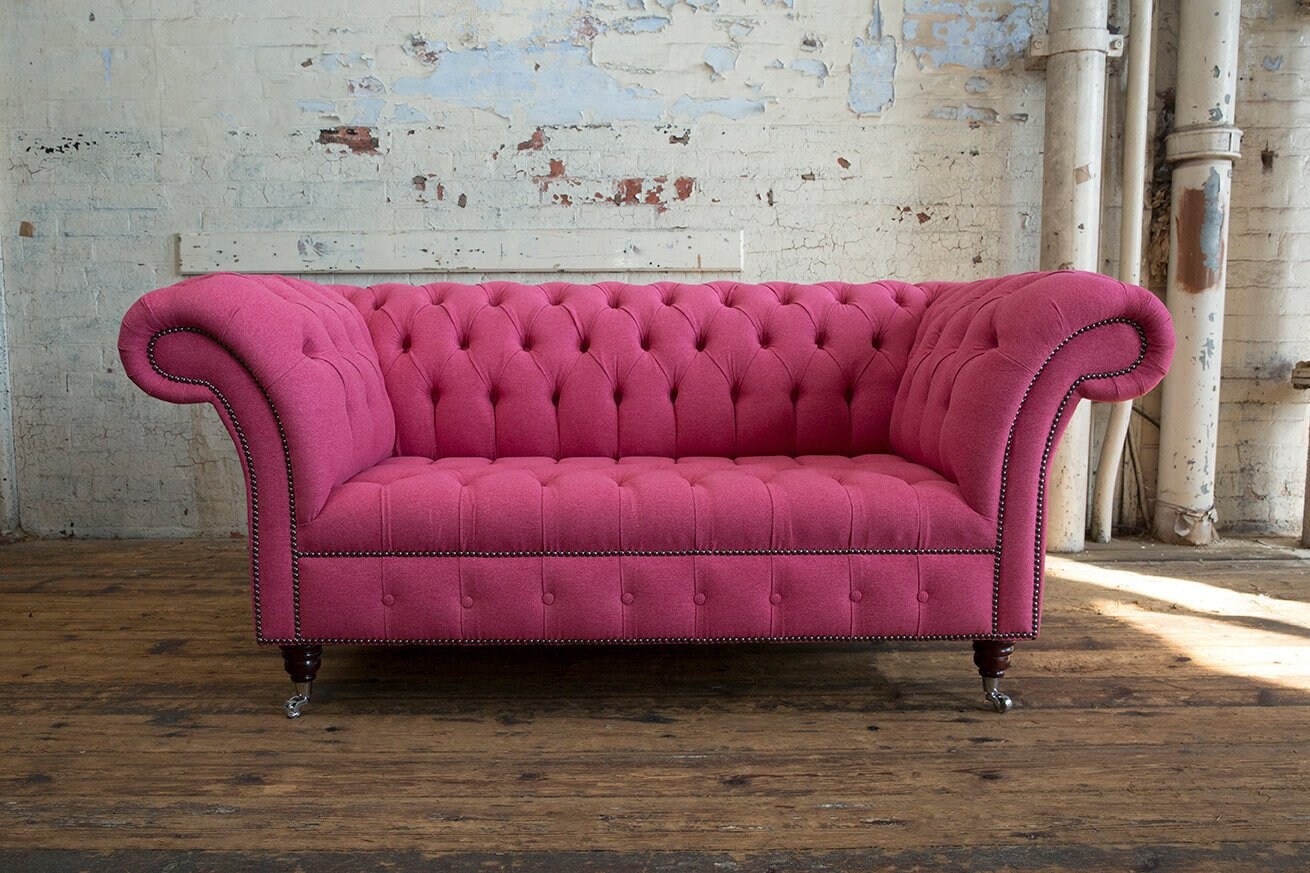 Handmade Bright Pink Wool 2 Seater Chesterfield Sofa Etsy