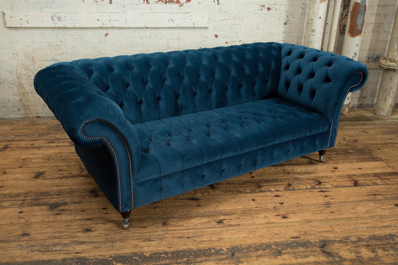 Handmade 3 Seater Ocean Navy Blue Velvet Chesterfield Sofa - Etsy UK