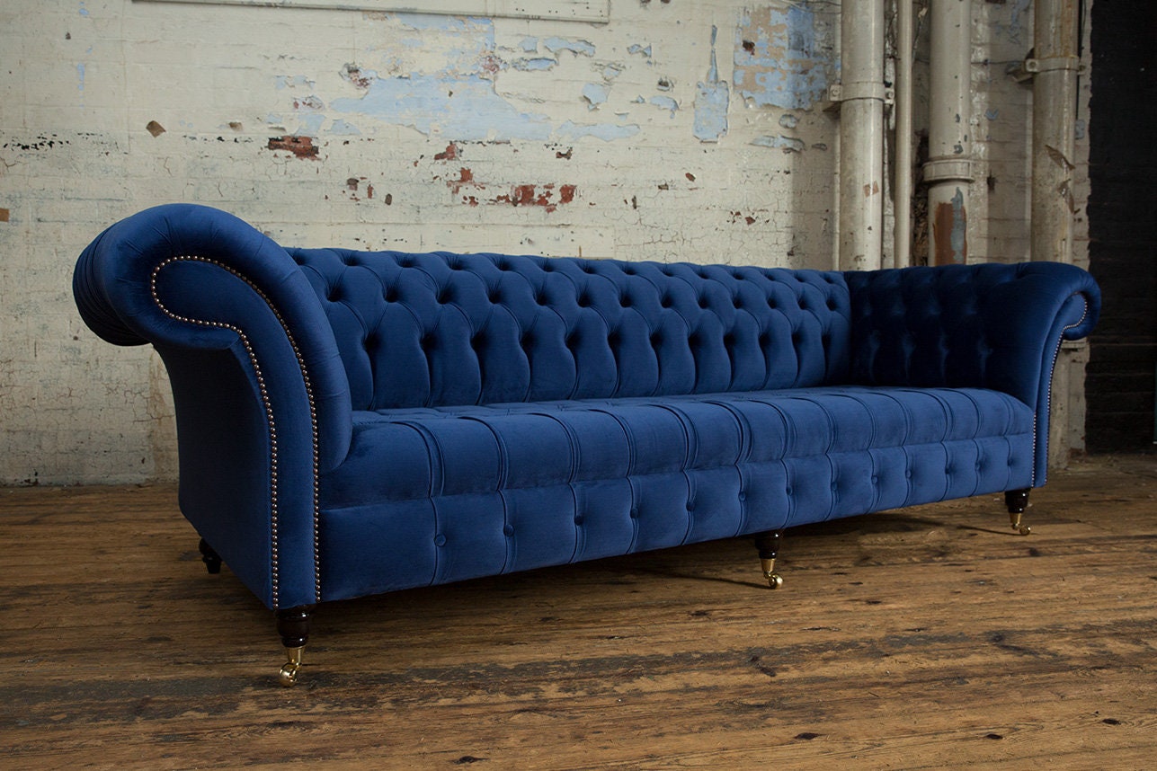 Handmade Large 4 Seater Navy Blue Velvet Chesterfield Sofa - Etsy