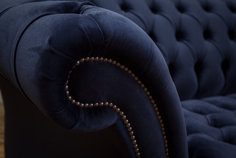 British Handmade Ink Blue Velvet 3 Seater Chesterfield Sofa - Etsy UK