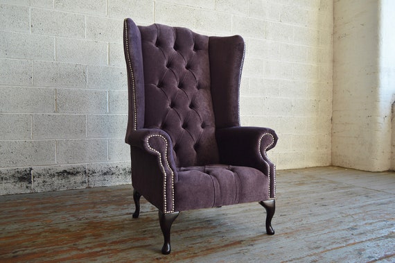 British Handmade Aubergine Textured Velvet Chesterfield High Back