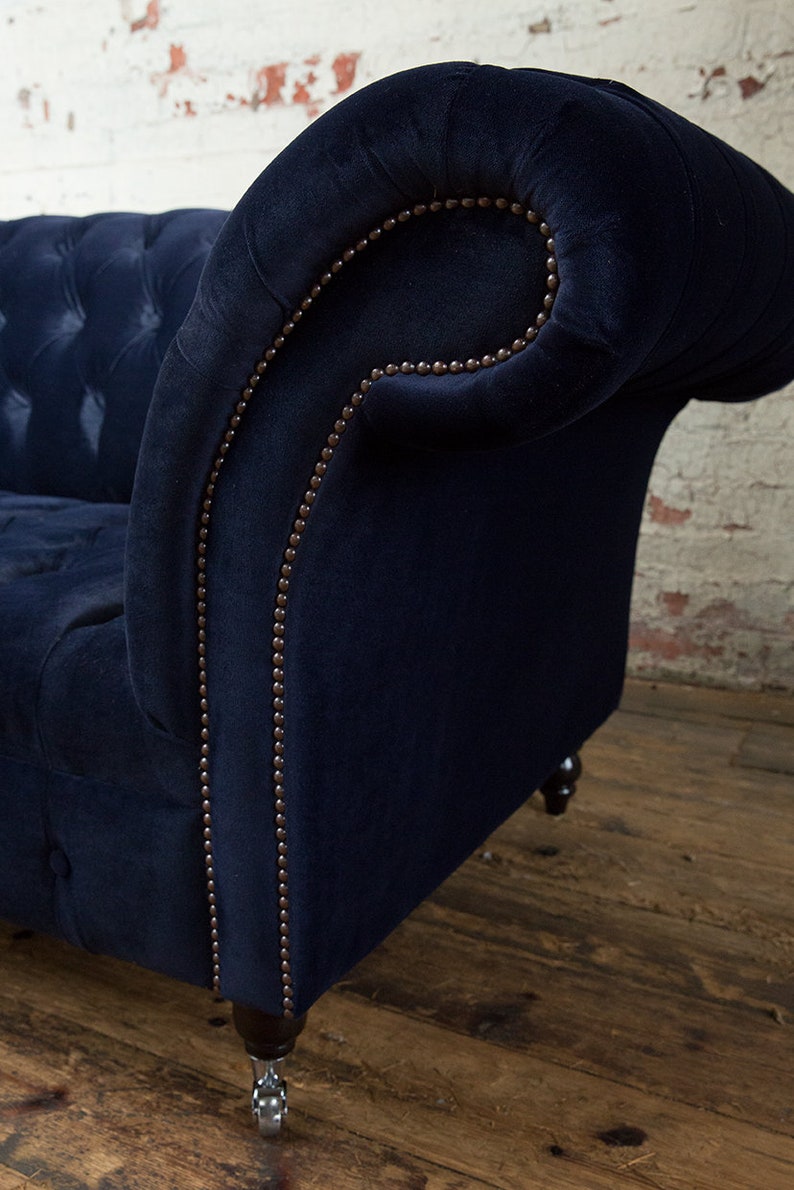 British Handmade Ink Blue Velvet 3 Seater Chesterfield Sofa - Etsy UK