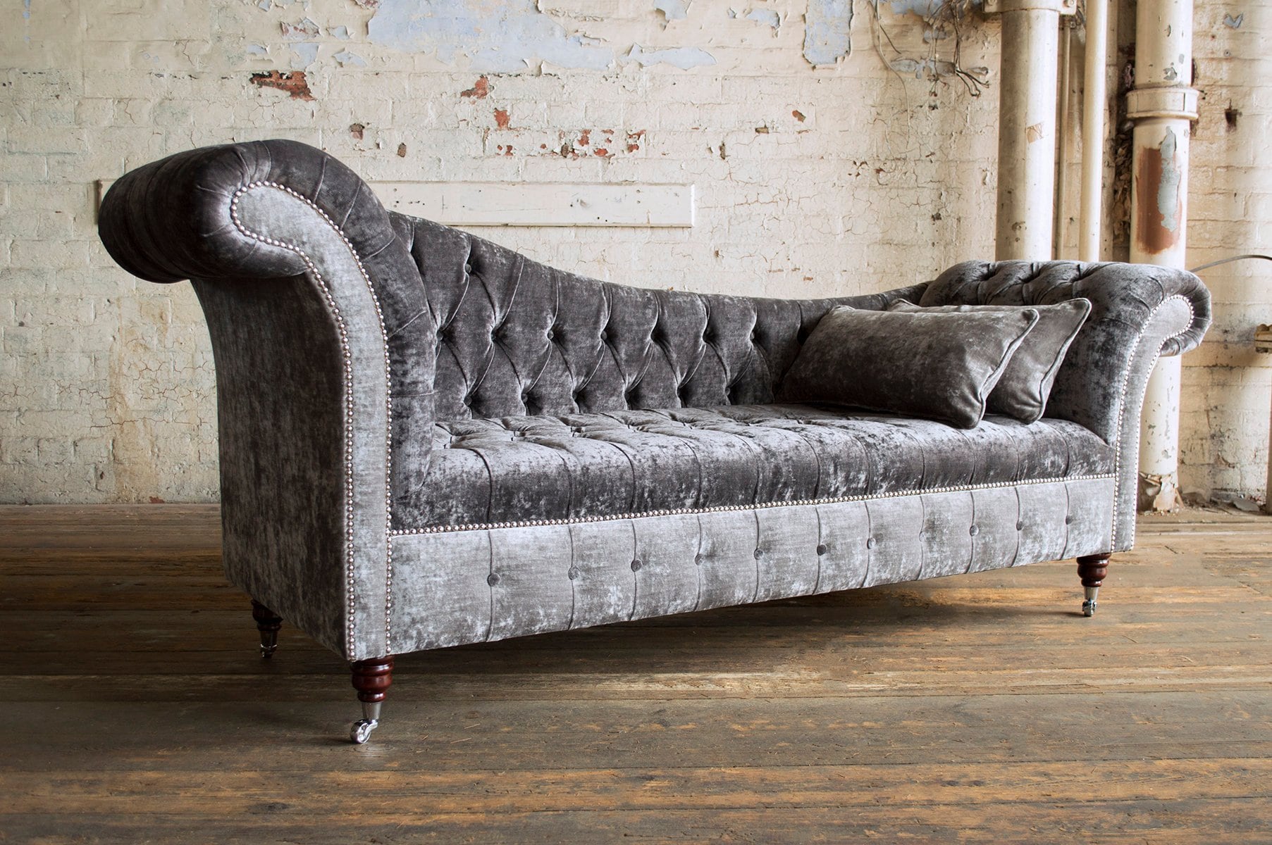 Grey velvet chaise sofa hot sale
