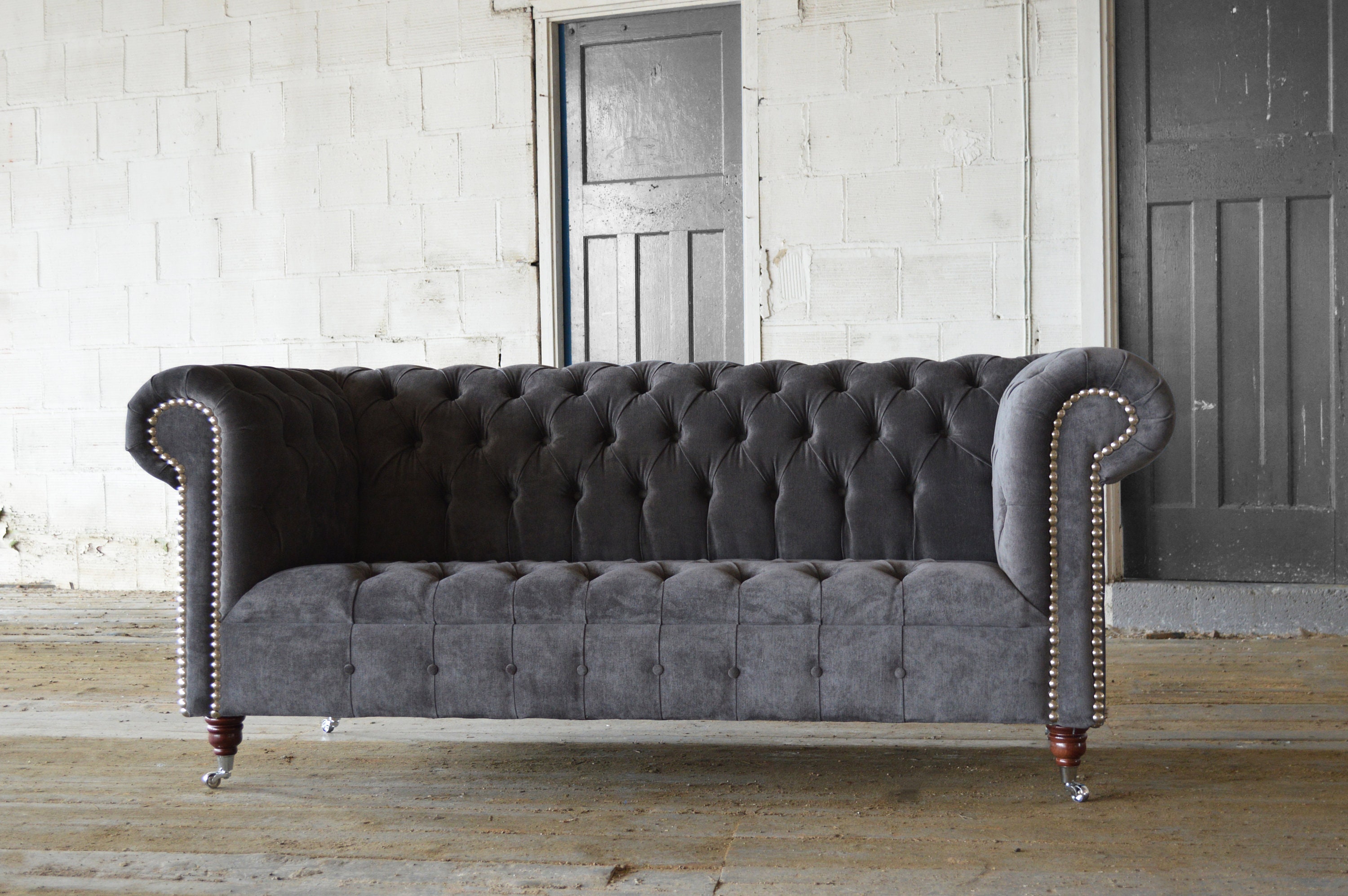 British Handmade Grey Velvet 3 Seater Chesterfield Sofa - Etsy