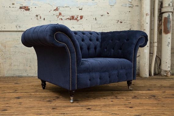 Navy velvet snuggle chair deals