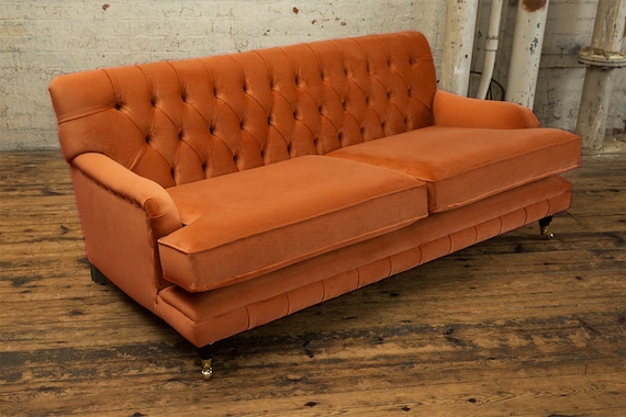 Orange velvet cheap chesterfield sofa