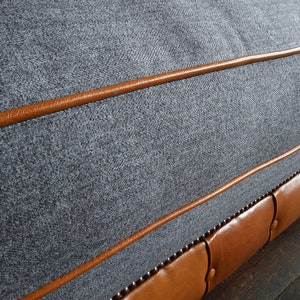 British Handmade Vintage Tan Leather & Grey Wool 3 Seater Chesterfield ...