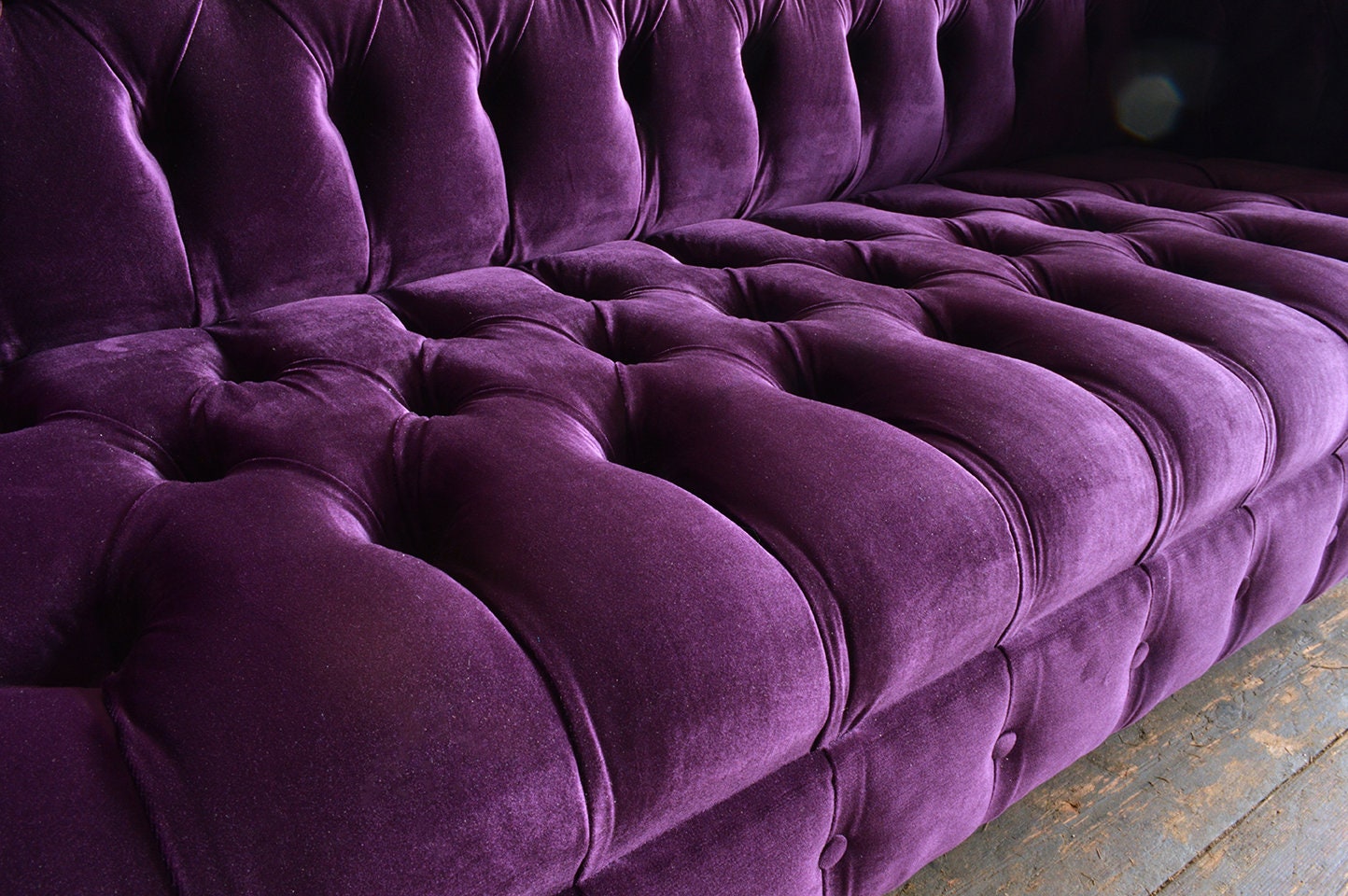 Chesterfield Tufted Purple Leather Vintage 3 Cushion Sofa