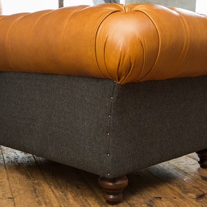 1.5 Seater Vintage Tan Leather Chesterfield Snuggle Armchair, Dark Grey ...