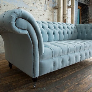 British Handmade Dusty Blue Velvet 3 Seater Chesterfield Sofa - Etsy