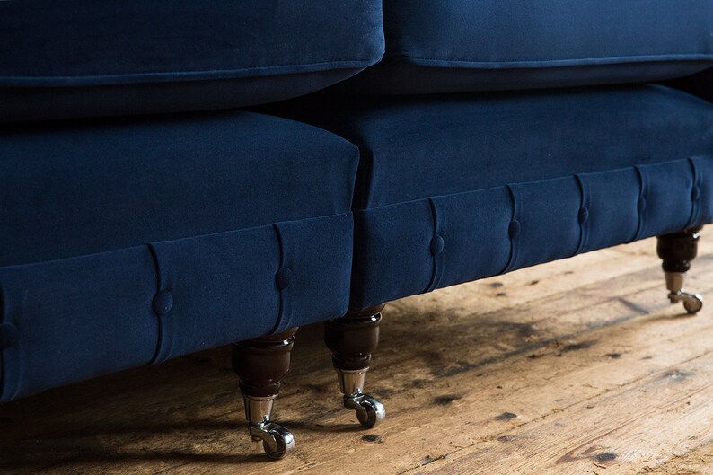 British Handmade 3 Seater Navy Blue Velvet Chesterfield Sofa - Split ...